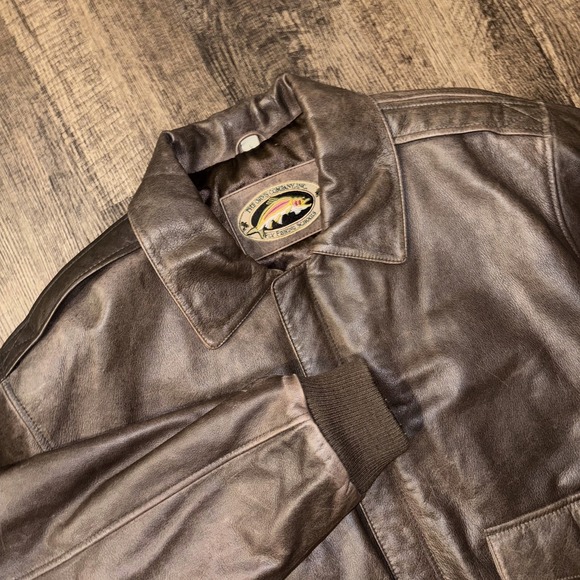 Orvis Other - Vintage Orvis Fly Fishing Schools Leather Jacket Mens Large Brown Lined Full Zip